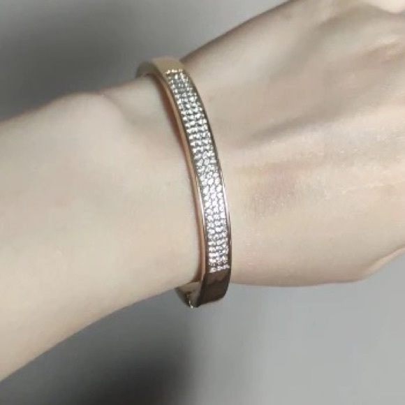 14K Gold Plated Crystal Pave’ Bangle Bracelet - Picture 2 of 4